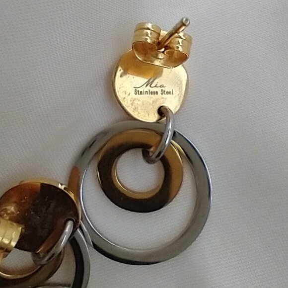 Stainless steel earrings gold disc stud silver hoop gold hoop - Picture 3 of 7